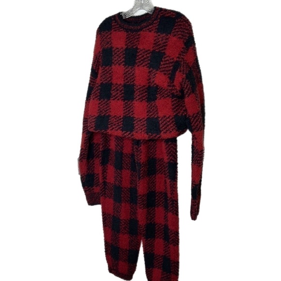 NWT SKIMS Cozy Knit Unisex Lounge Set - Brick Buffalo Check Oversized SET S/M - Picture 9 of 15